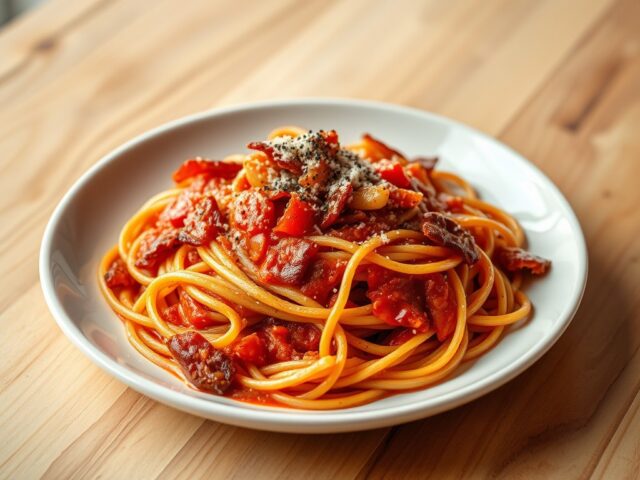 Spaghetti met tomaten-paprikasaus