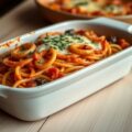 Spaghetti met uien, tomaat en kaas