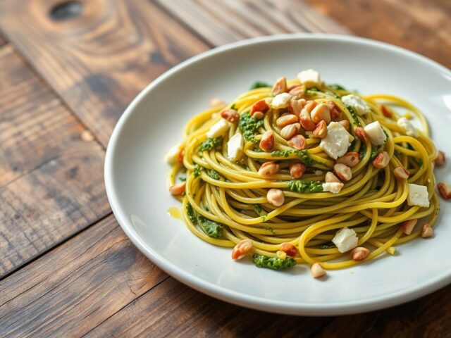 Spaghetti met waterkerspesto