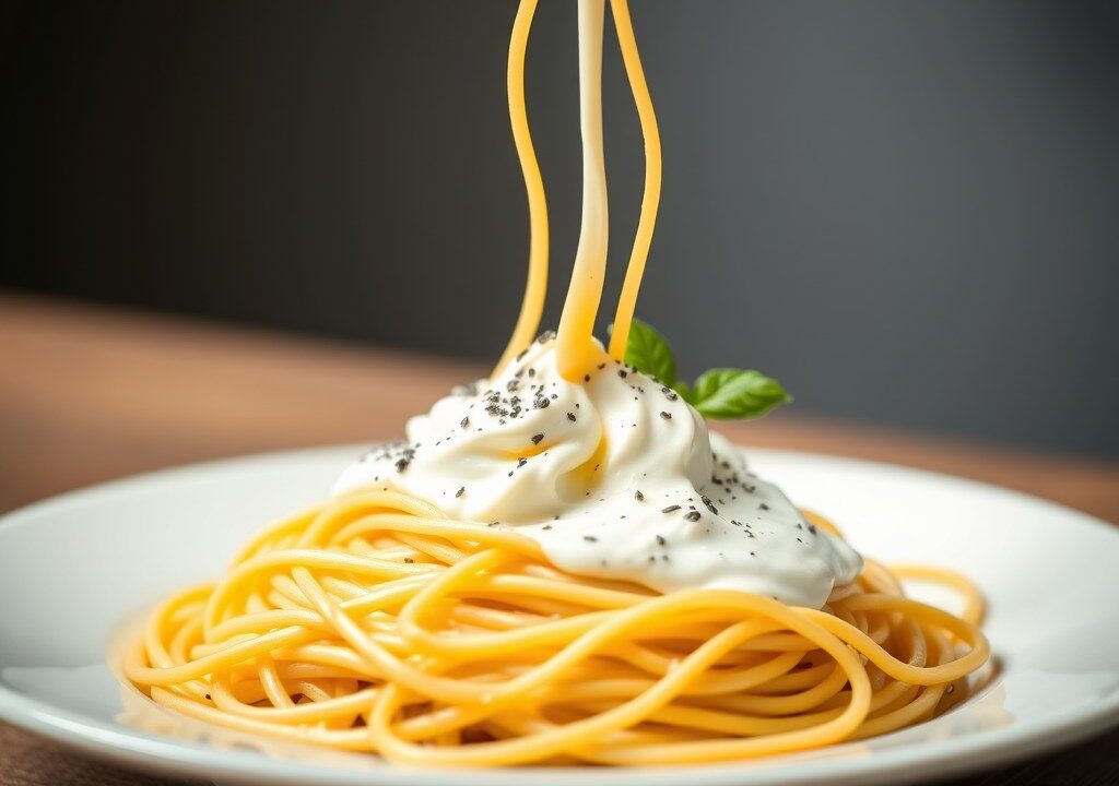 Spaghetti met witte saus — AI-gegenereerde illustratie