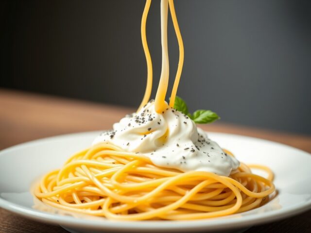 Spaghetti met witte saus — AI-gegenereerde illustratie