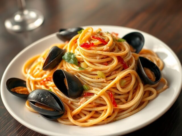 spaghetti met zeevruchten op Italiaanse wijze