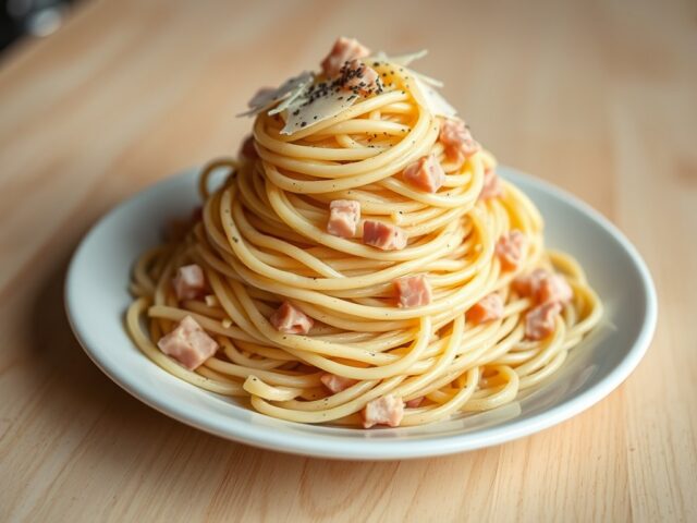 Spaghettie met room en ham (erg lekker )
