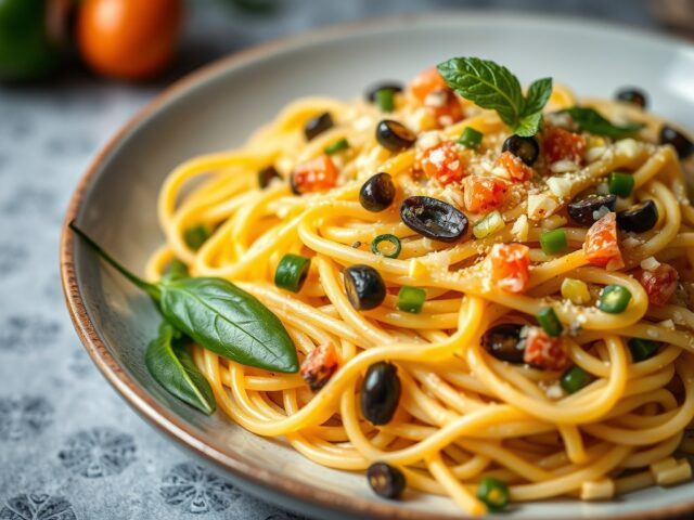 Spaghettisalade met inktvis en citroendressing