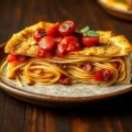 Spaghettitaart met geroosterde tomatensaus
