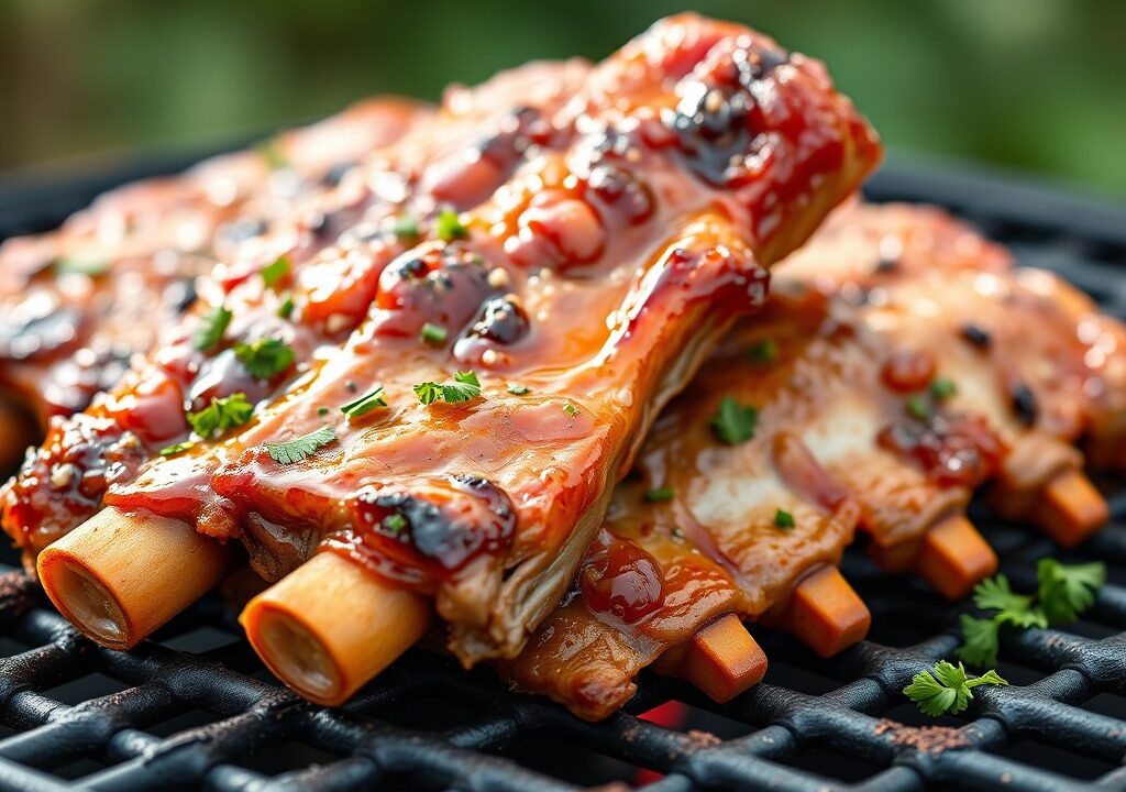 Spare ribs in honing witte wijn marinade, AI-gegenereerde illustratie