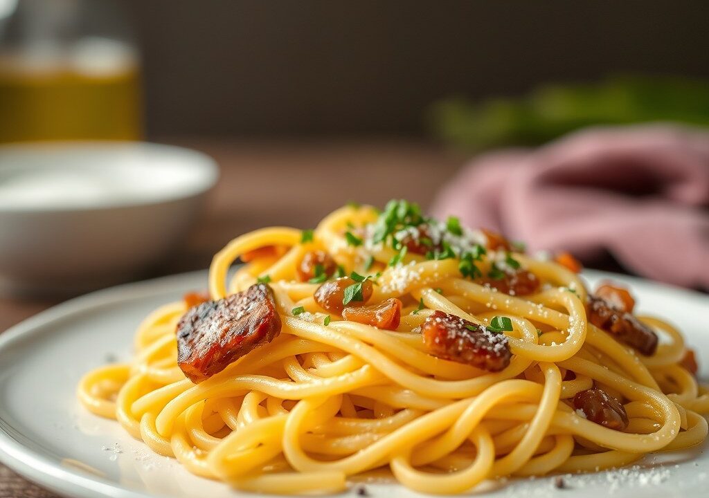 Speck spätzle, AI-gegenereerde illustratie