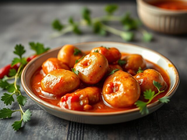 Speklapjes in chilisaus — AI-gegenereerde illustratie