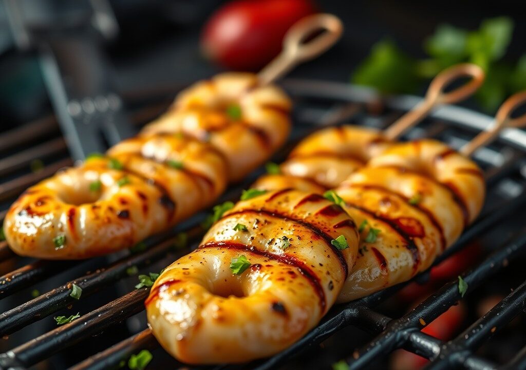 speklapjes op de grill met balsamicoazijn, AI-gegenereerde illustratie