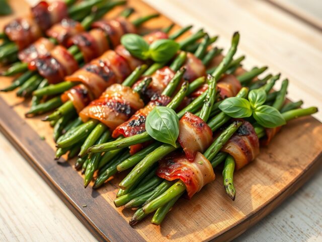Sperziebonen in bundeltjes op de BBQ- grill