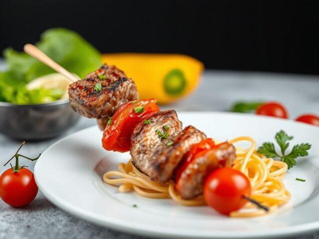 Spiesje op tagliatelle
