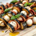 Spiesje van aubergine en mozzarella