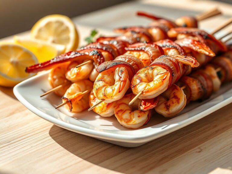 spiesjes met garnalen en bacon