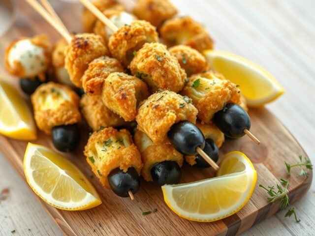 Spiesjes met mozzarella, ansjovis en olijven