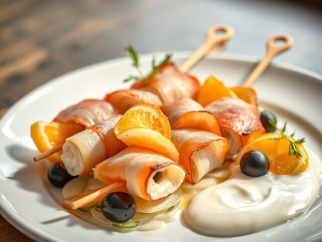 Spiesjes van tongfilet met Gandaham