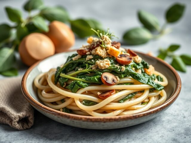 Spinaziepasta met paturain — AI-gegenereerde illustratie