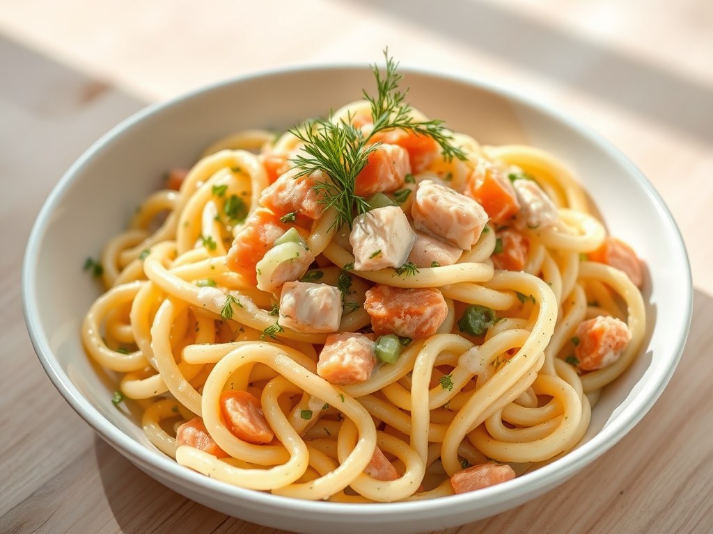 Spirelli met zalm, AI-gegenereerde illustratie
