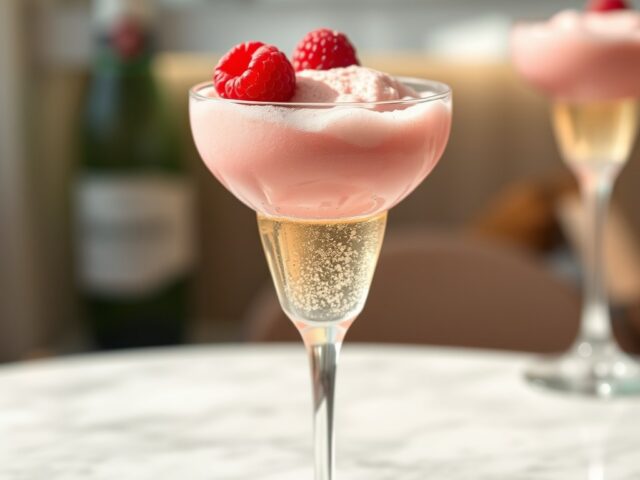 Spoom van champagne en frambozensorbet