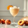 Spoom van perziksorbetijs met champagne