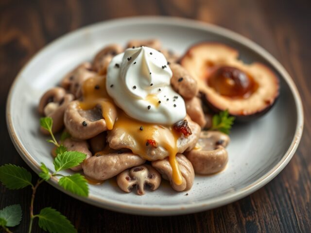 Spread van leverworst en kastanjechampignons — AI-gegenereerde illustratie