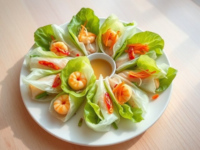 Springroll van sla met garnalen