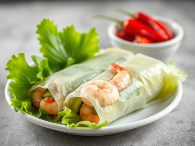 Springroll van sla met garnalen — AI-gegenereerde illustratie