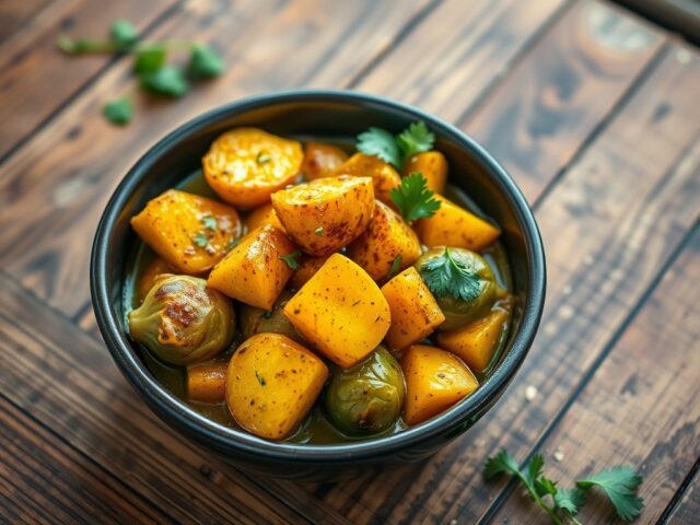Spruitjescurry met aardappelpartjes