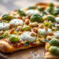 Spruitjespizza met mozzarella en pijnboompitten