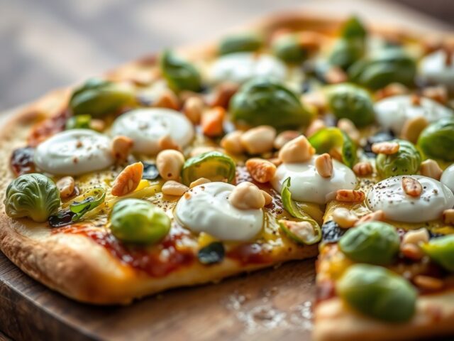 Spruitjespizza met mozzarella en pijnboompitten