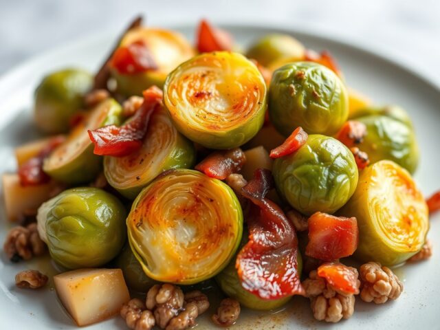 spruitjesstamppot met gebakken appel en speklapjes