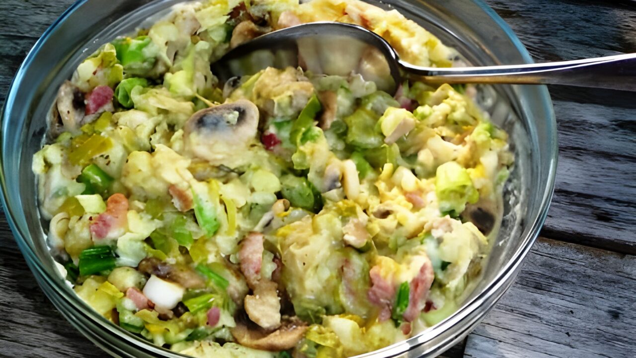 Stamppot met prei champignons en lente ui