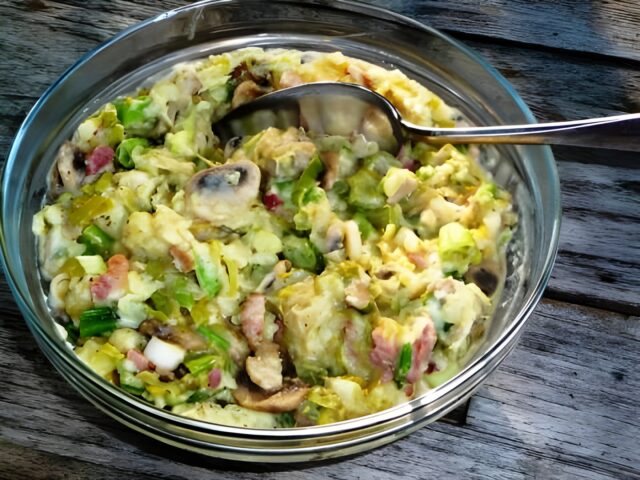 Stamppot met prei champignons en lente ui