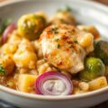 Stamppot spruitjes met kip fricassee