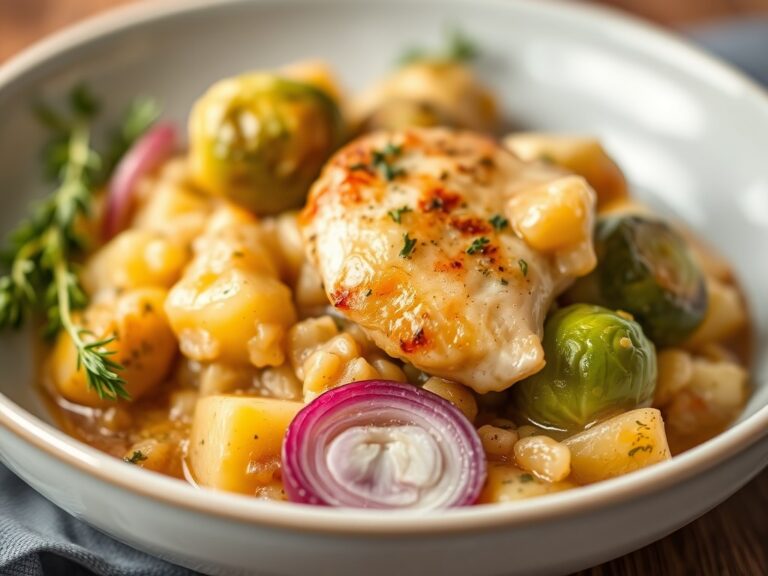 Stamppot spruitjes met kip fricassee