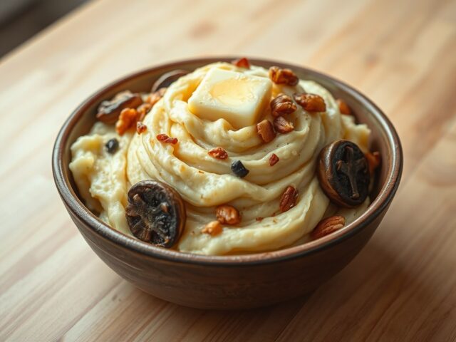 Stamppot van spitskool met noten en paddenstoelen