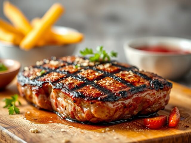 Steak, Gegrilld na Half Uur Marinade — AI-gegenereerde illustratie