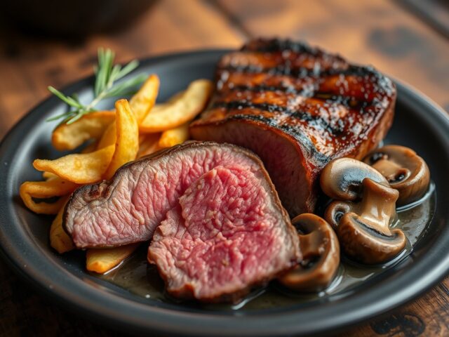 Steak met krokantje van kastanje