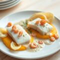 Steenbolk met pompoen en champagnegratinsaus