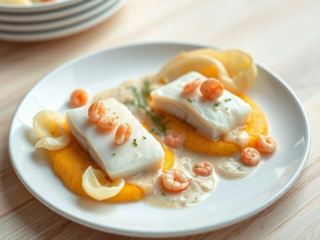 Steenbolk met pompoen en champagnegratinsaus