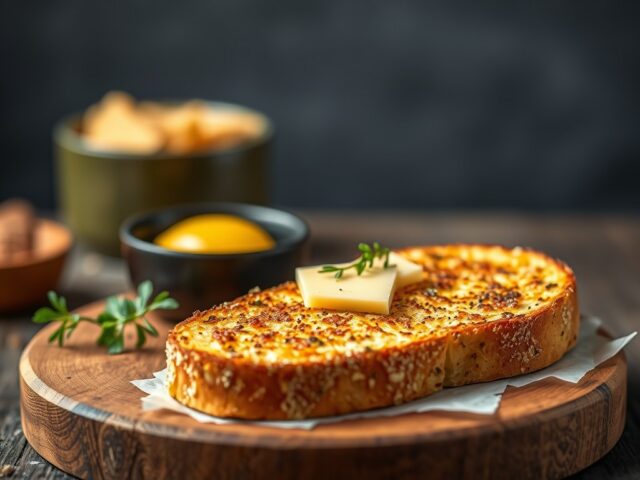 Stokbrood gegratineerd met olijven en kaas — AI-gegenereerde illustratie