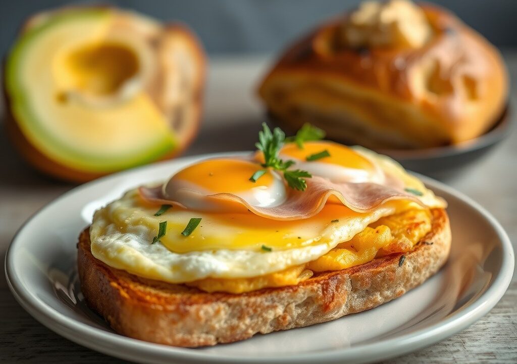 Stokbrood met omelet — AI-gegenereerde illustratie