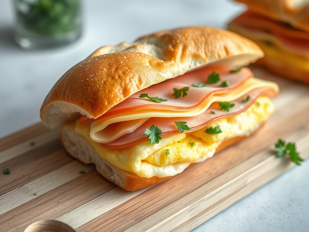 Stokbrood met omelet, AI-gegenereerde illustratie