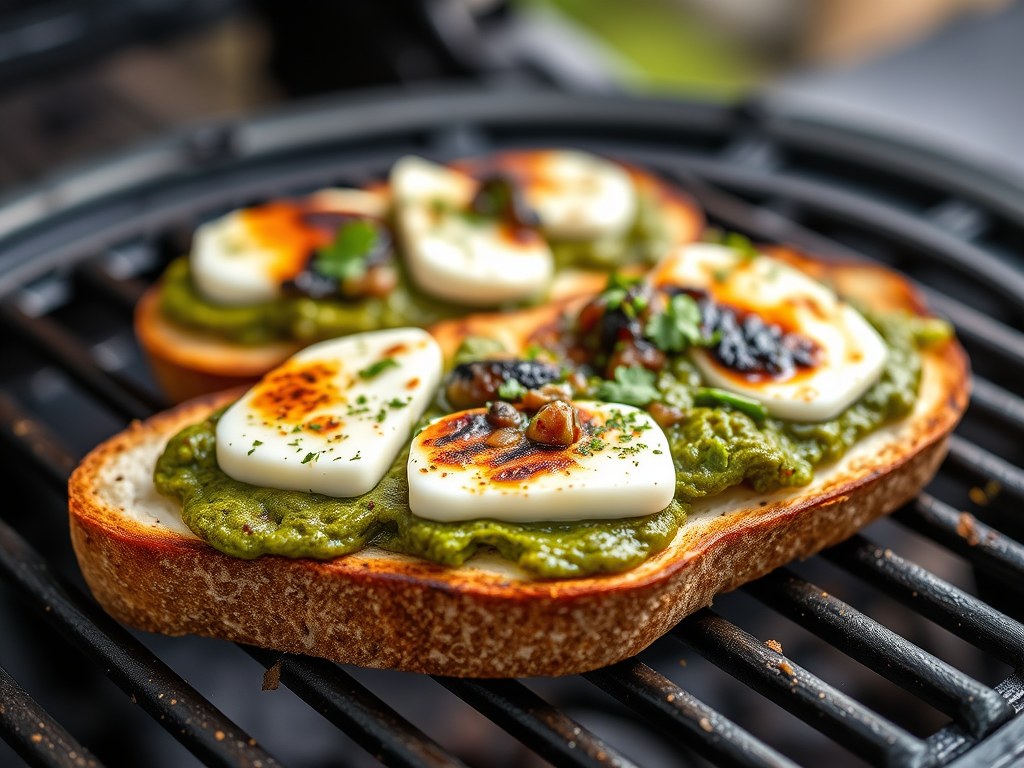 Stokbrood met pesto en geitenkaas, AI-gegenereerde illustratie