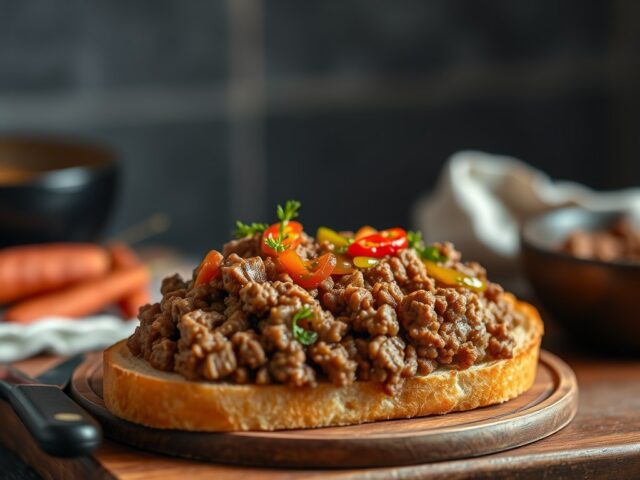 Stokbrood met pikant gehakt uit de oven