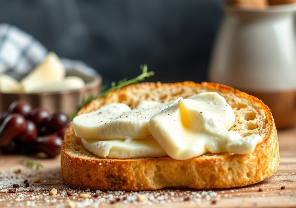 Stokbroodje met brie, AI-gegenereerde illustratie