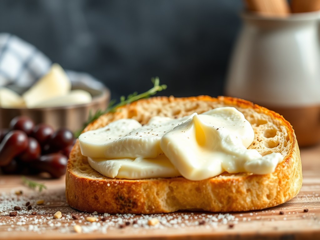 Stokbroodje met brie, AI-gegenereerde illustratie