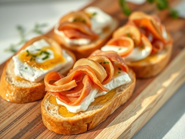 Stokbroodjes met geitenkaas en honing