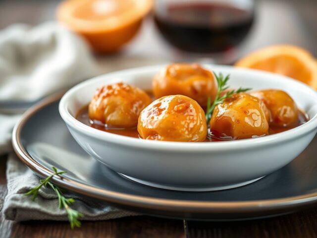 Stoofpeertjes, in caramel-wijnsaus