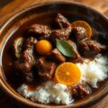 Stoofpot met Rijst en Vlees en Sinaasappel uit de Slow Cooker