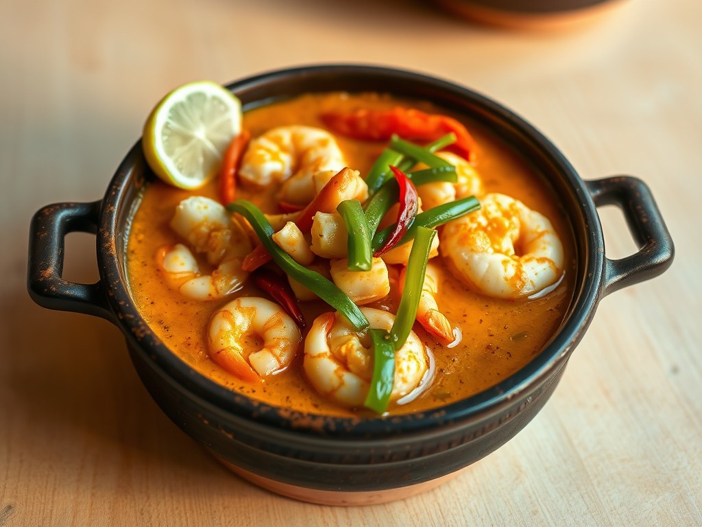 Stoofpotje met Vis en Garnalen uit Brazilie (Moqueca), AI-gegenereerde illustratie